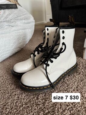 Dr Martens White patent leather boots